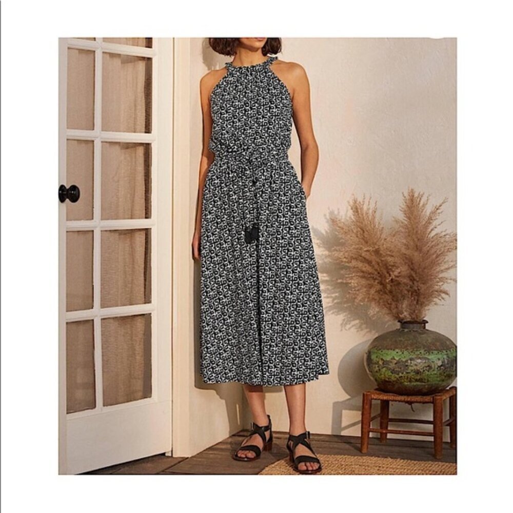 BODEN Black & White Halterโ Jersey Midi Dress